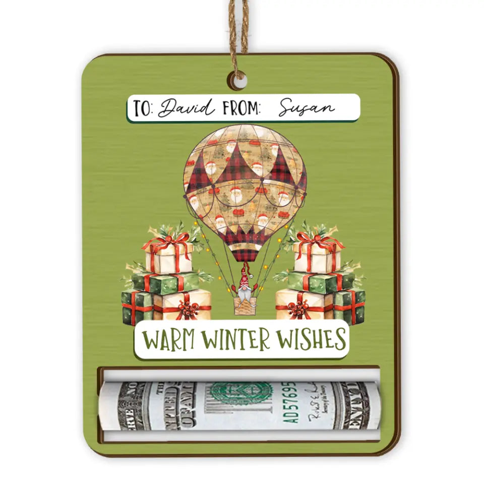 Warm Winter Wishes - Personalized Wooden Ornament, Christmas Money Holder Gift for Kids - ORN287