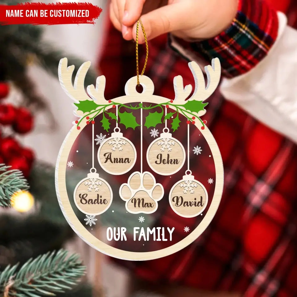 Family Member And Pet With Name - Personalized Acrylic Ornament, Christmas Decoration, Gift For Family - ORN291