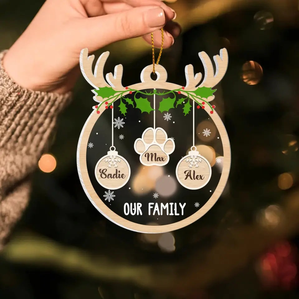 Family Member And Pet With Name - Personalized Acrylic Ornament, Christmas Decoration, Gift For Family - ORN291