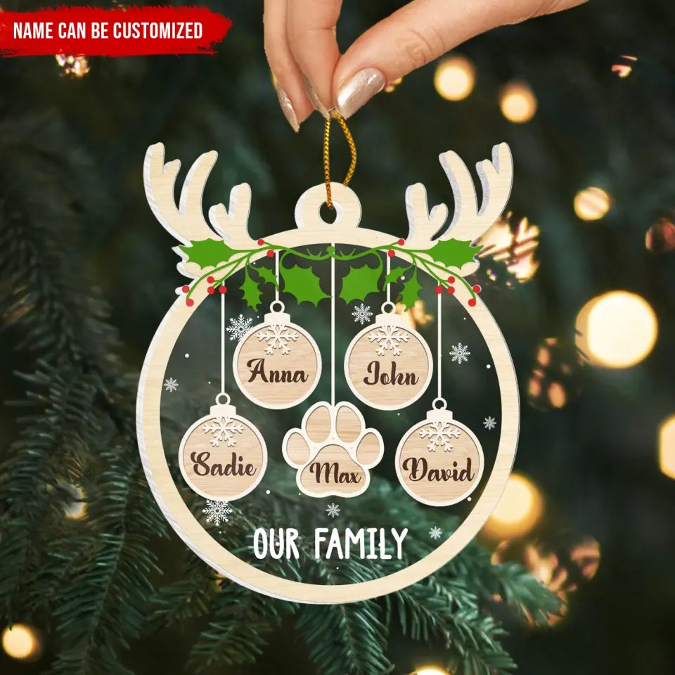 Family Member And Pet With Name - Personalized Acrylic Ornament, Christmas Decoration, Gift For Family - ORN291