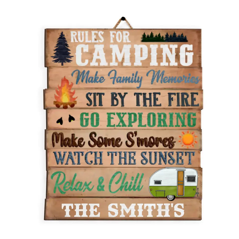 Rules For Camping Make Family Memories - Personalized 2 Layer Sign, Gift For Camping Lovers