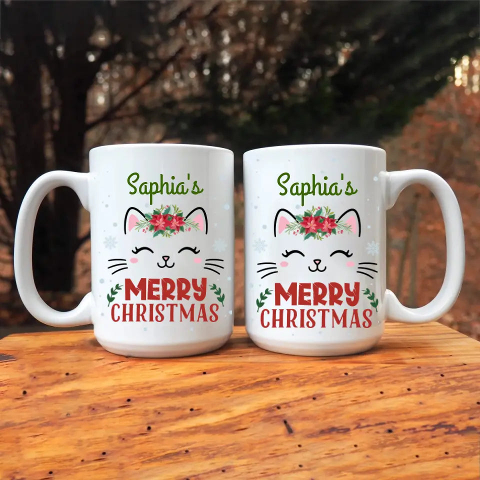 Merry Christmas Face Cat Personalized Mug