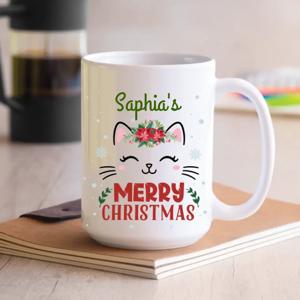 Merry Christmas Face Cat Personalized Mug