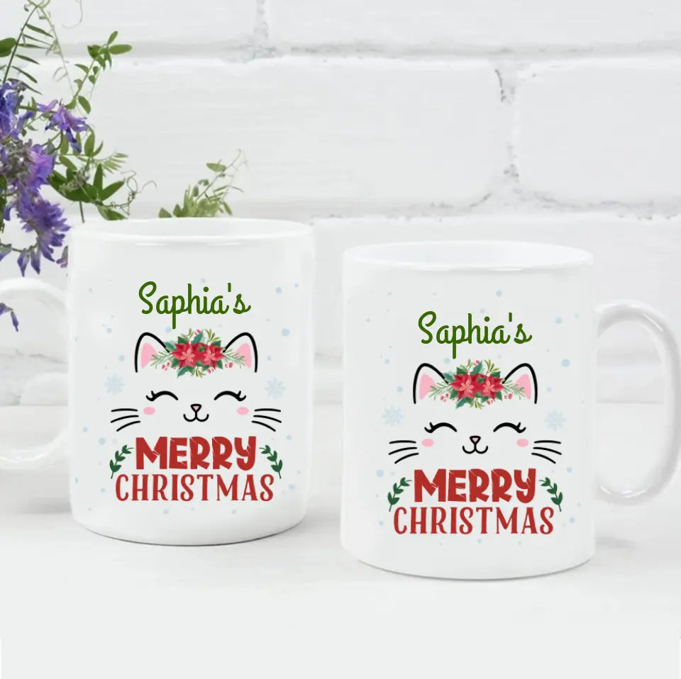Merry Christmas Face Cat Personalized Mug