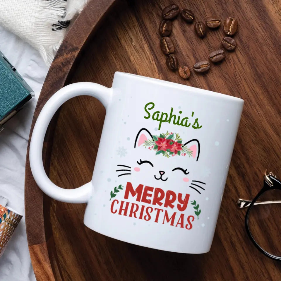 Merry Christmas Face Cat Personalized Mug