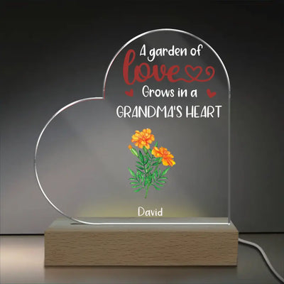 Mother's Day Grandma's Garden - Personalized Heart Shaped Acrylic Night Light, Funny Mother's Day Gift