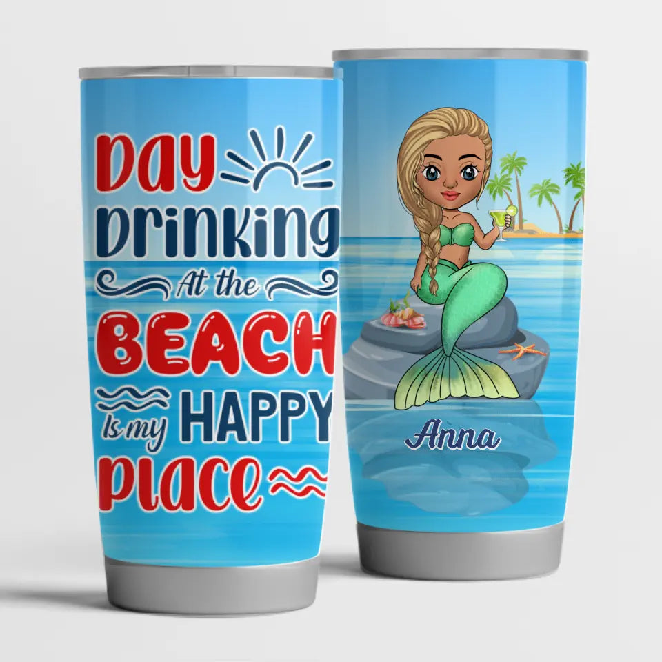 Day Drinking At The Beach Is My Happy Place - Personalized Tumbler