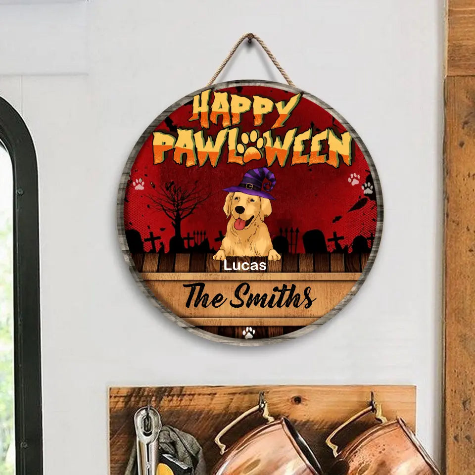 Happy Pawloween - Personalized Wooden Doorsign