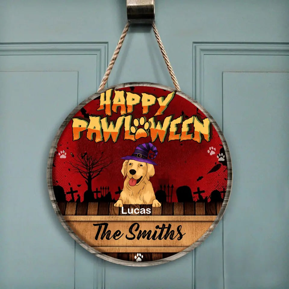 Happy Pawloween - Personalized Wooden Doorsign
