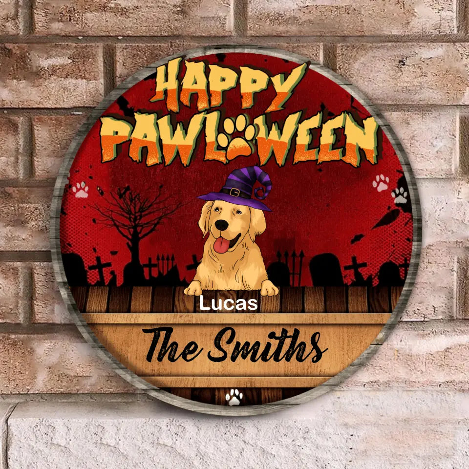 Happy Pawloween - Personalized Wooden Doorsign