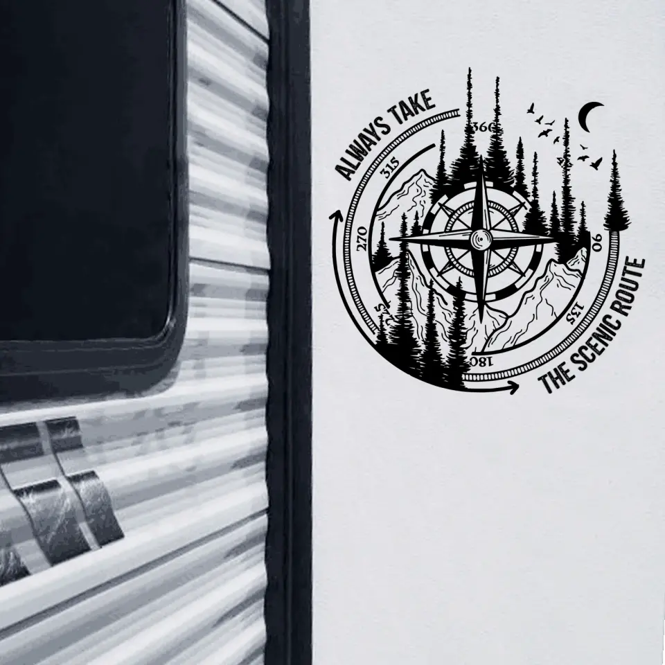 Always Take The Scenic Route - Personalized Camping Decal, Camping Travel Adventure Wild Compass