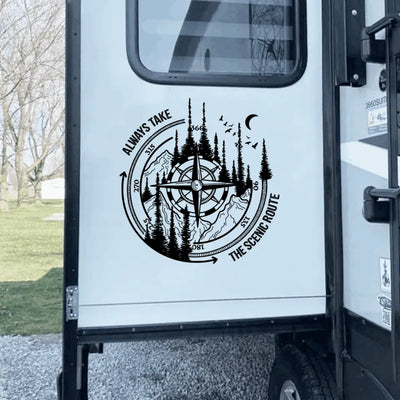 Always Take The Scenic Route - Personalized Camping Decal, Camping Travel Adventure Wild Compass