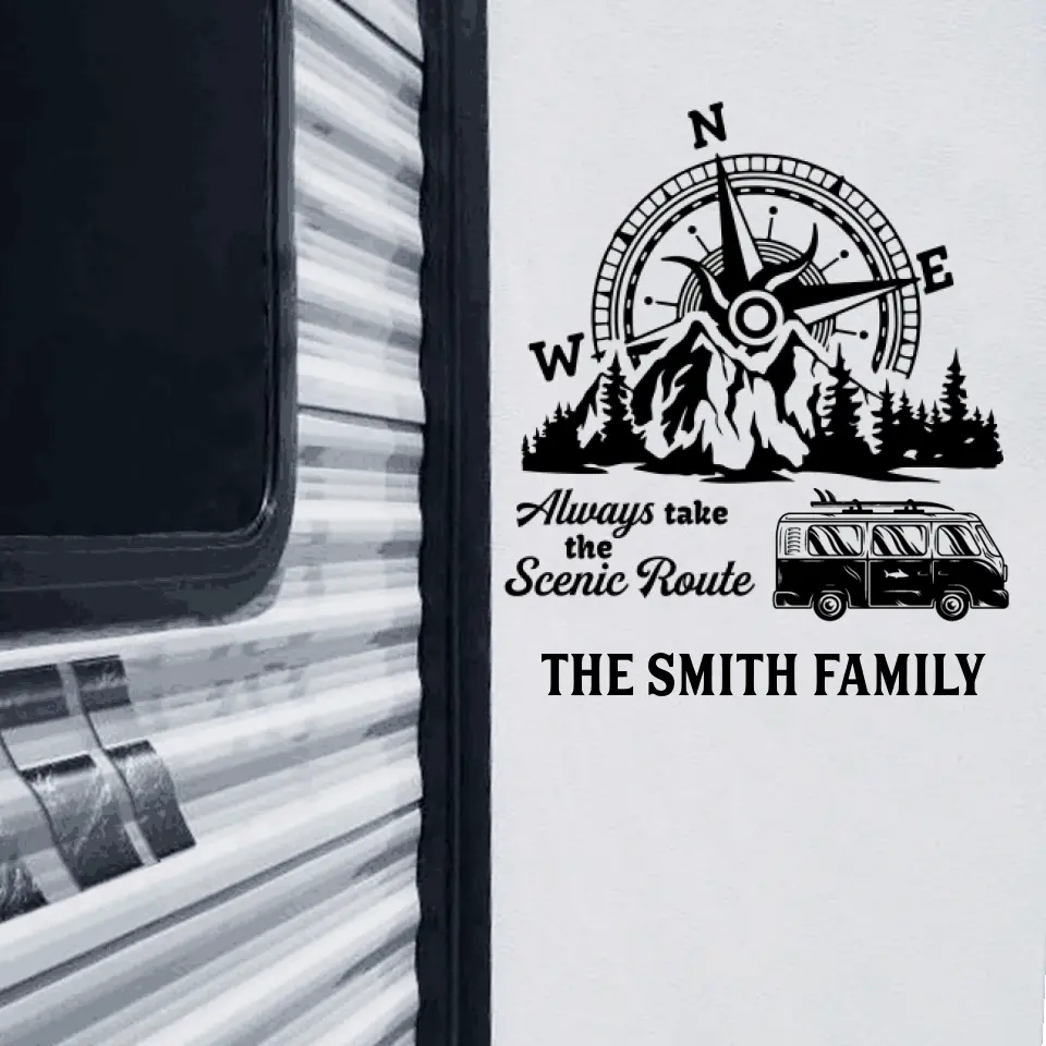 Always Take The Scenic Route - Personalized Camping Decal, Camper RVs Mountain Decal