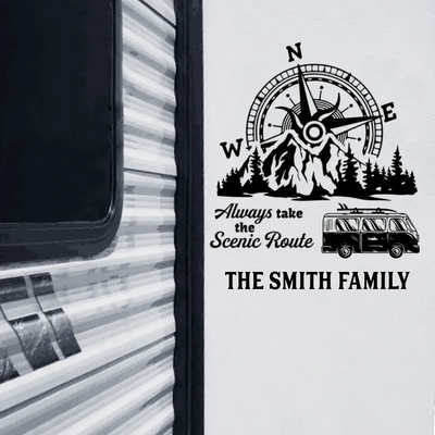 Always Take The Scenic Route - Personalized Camping Decal, Camper RVs Mountain Decal
