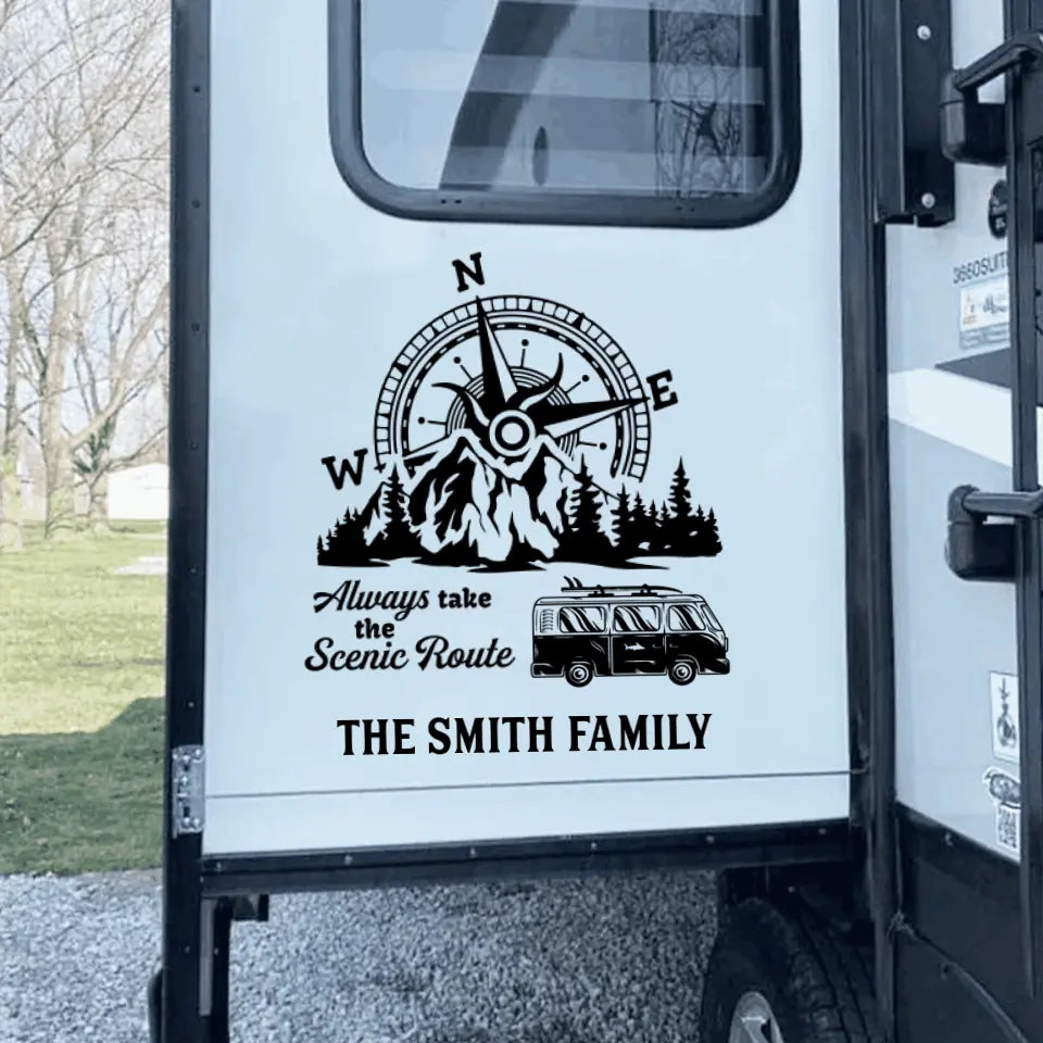 Always Take The Scenic Route - Personalized Camping Decal, Camper RVs Mountain Decal