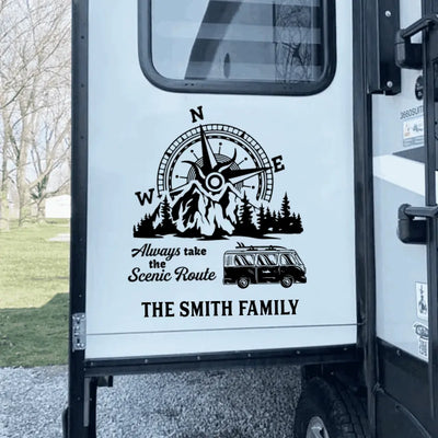 Always Take The Scenic Route - Personalized Camping Decal, Camper RVs Mountain Decal