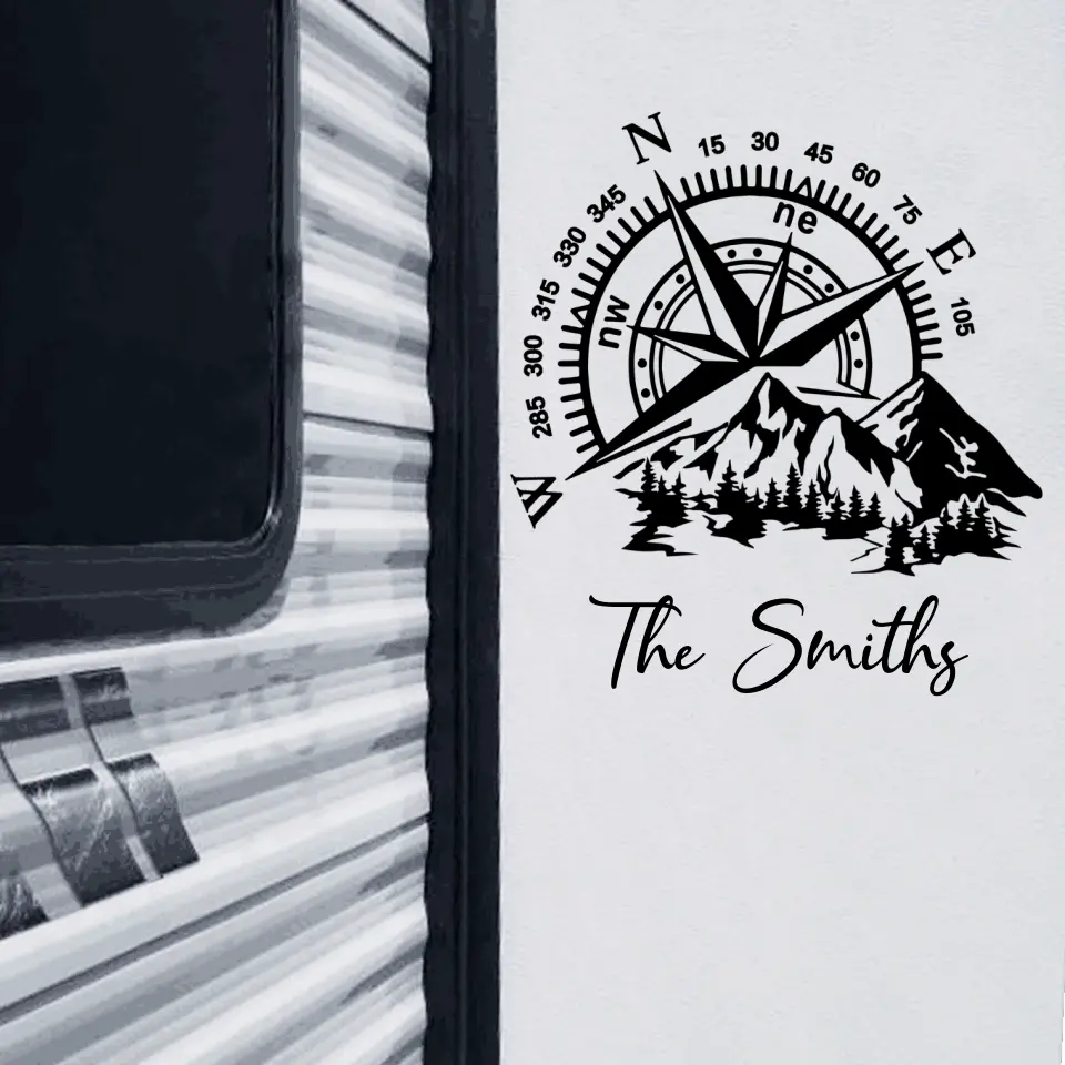 Camping Compass - Personalized Decal, Camping Decal With Mountain/ Beach