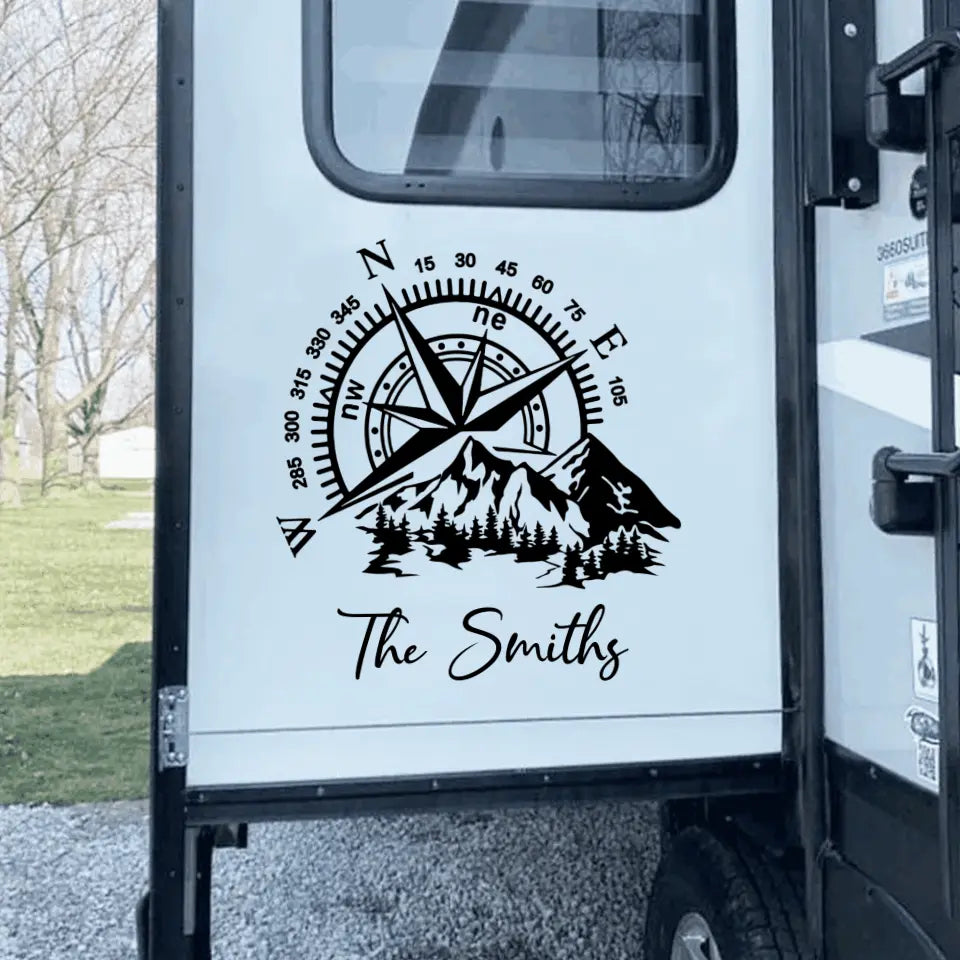 Camping Compass - Personalized Decal, Camping Decal With Mountain/ Beach