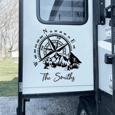 Camping Compass - Personalized Decal, Camping Decal With Mountain/ Beach