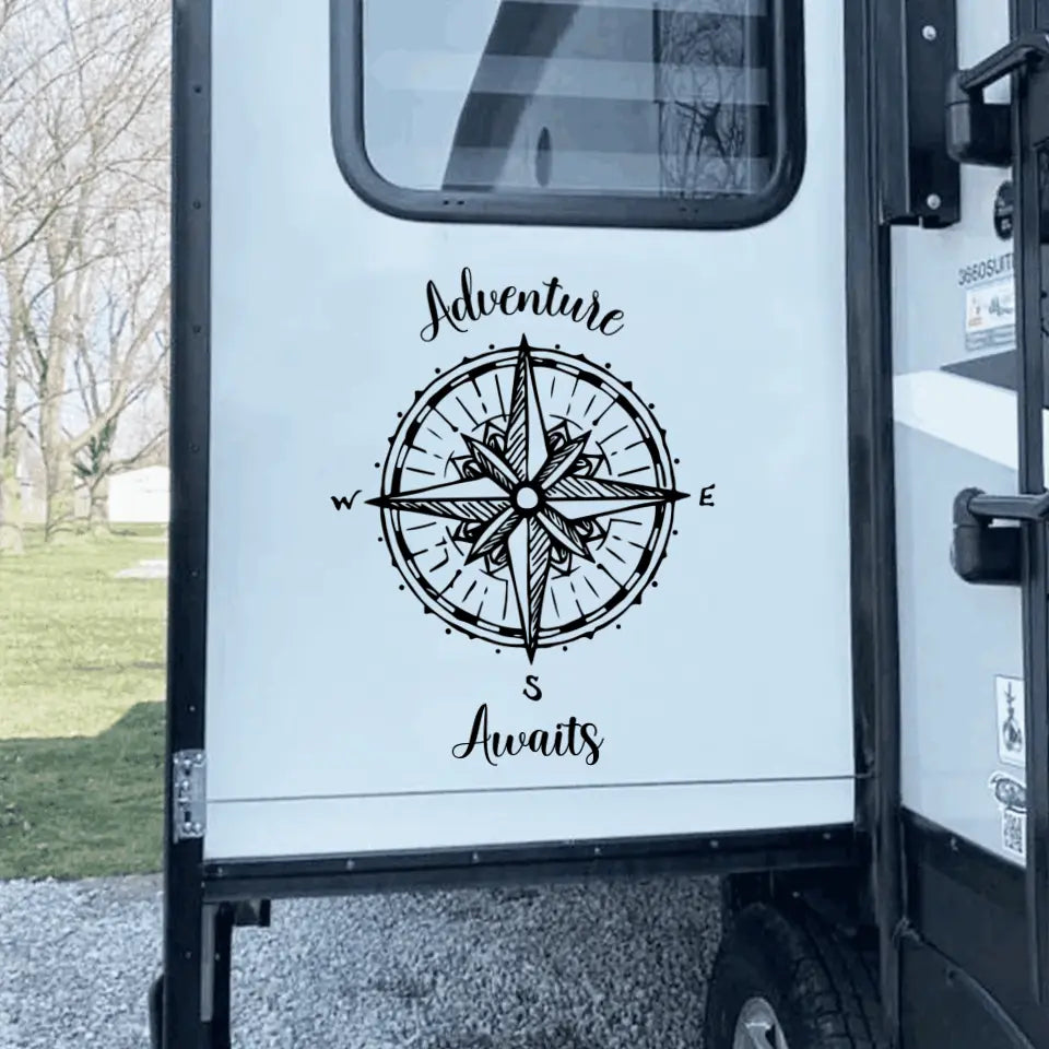 Adventure Awaits - Personalized Decal, Camping Decal For Camping Lovers