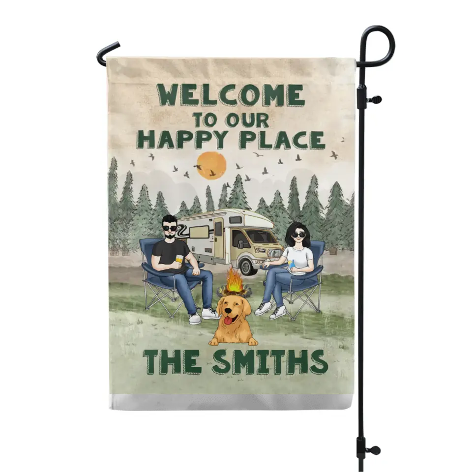 Welcome To Our Happy Place - Personalized Camping Flag