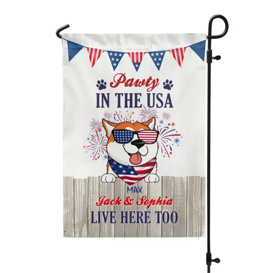 Pawty In The USA Patriotic Dog - Personalized Garden Flag, Independence Day Gift For Dog Mom, Dog Dad, Dog Lovers