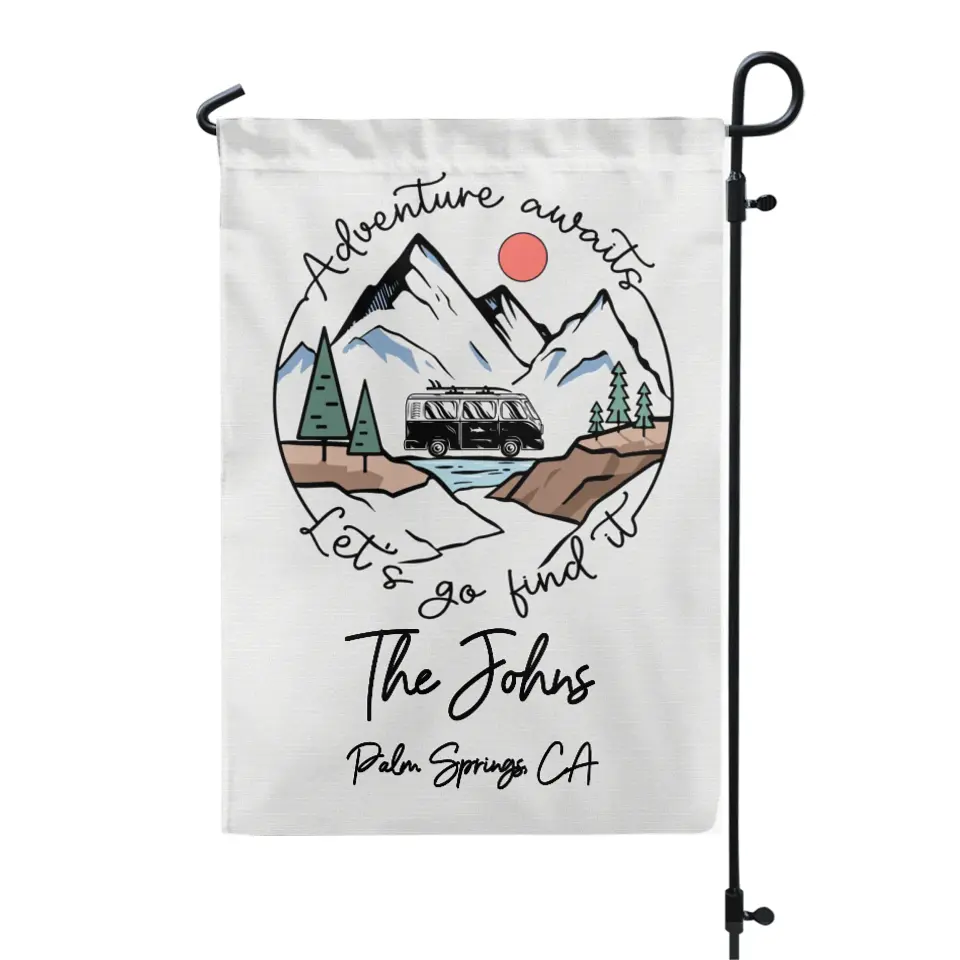 Adventure Awaits - Personalized Garden Flag, Gift For Camping Lovers