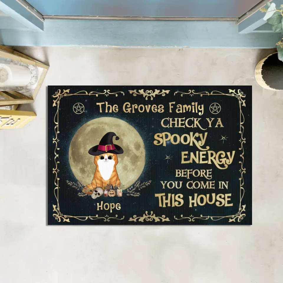 Check Ya Spooky Energy Before Come In This House - Personalized Halloween Doormat
