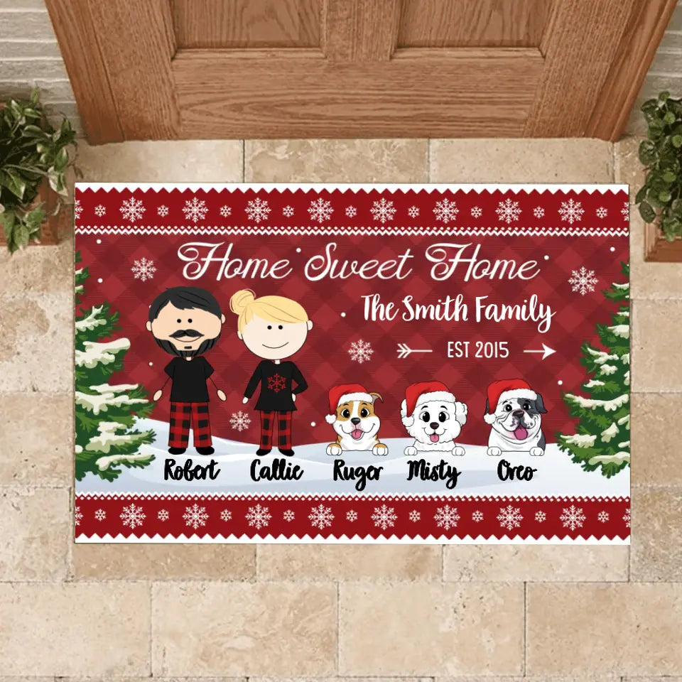 Home Sweet Home - Dog Lovers Gift - Welcome Doormat - Christmas Gift - Personalized Family Christmas Doormat