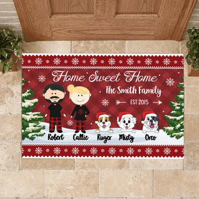 Home Sweet Home - Dog Lovers Gift - Welcome Doormat - Christmas Gift - Personalized Family Christmas Doormat