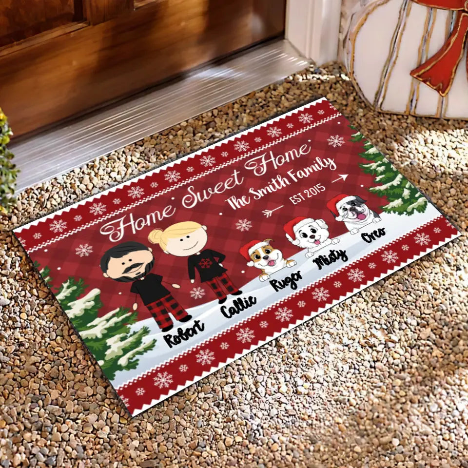 Home Sweet Home - Dog Lovers Gift - Welcome Doormat - Christmas Gift - Personalized Family Christmas Doormat