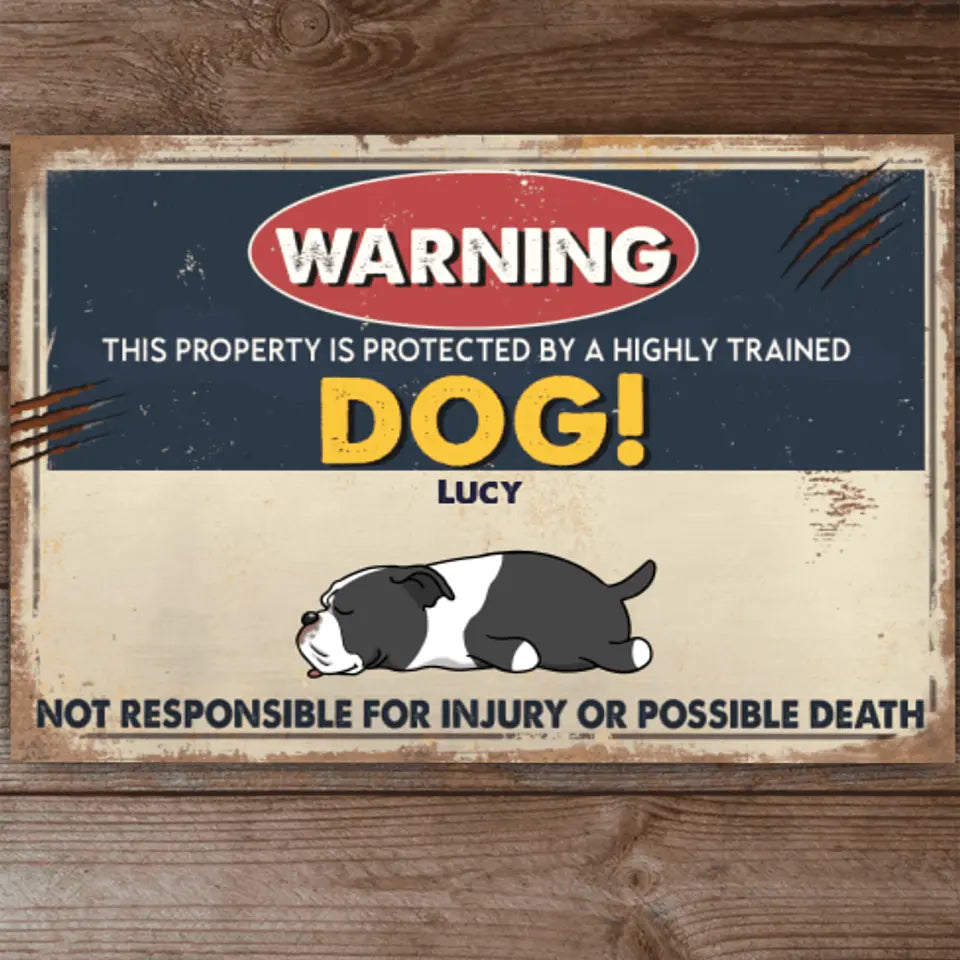 WARNING This Property Is Protected By Lazy Dog, Funny Metal Sign For Dog Lovers