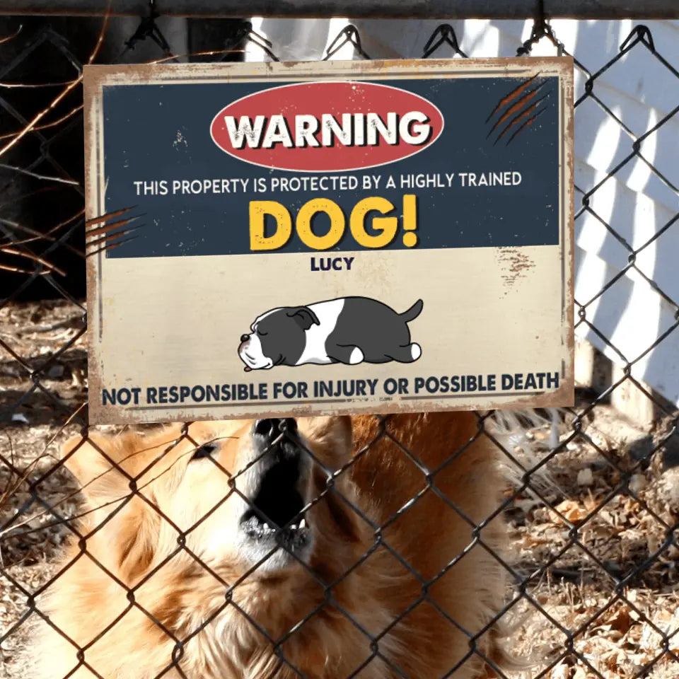 WARNING This Property Is Protected By Lazy Dog, Funny Metal Sign For Dog Lovers