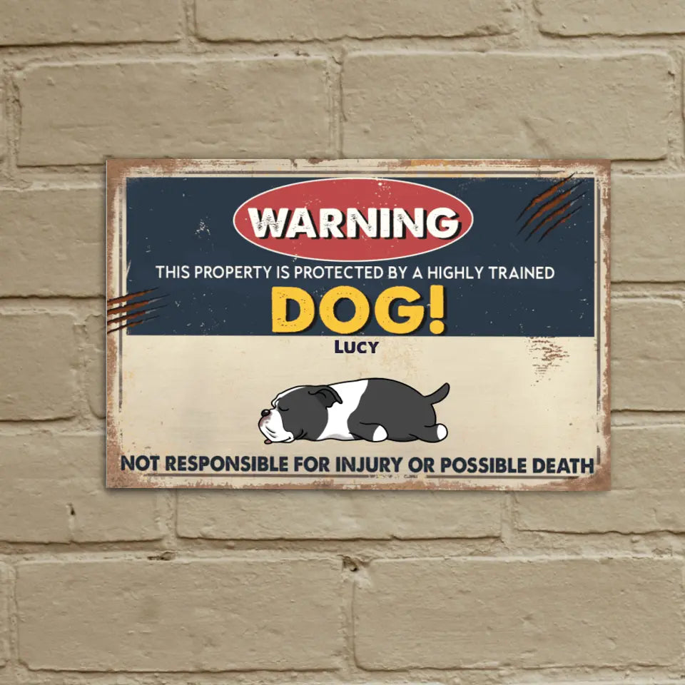 WARNING This Property Is Protected By Lazy Dog, Funny Metal Sign For Dog Lovers
