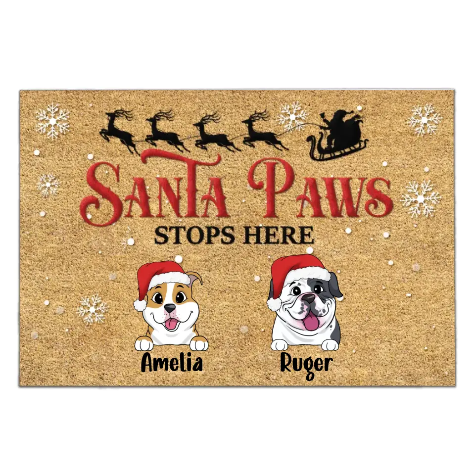 Santa Paws Stop Here - Dog Lovers Gift - Christmas Doormat - Personalized Dog Doormat