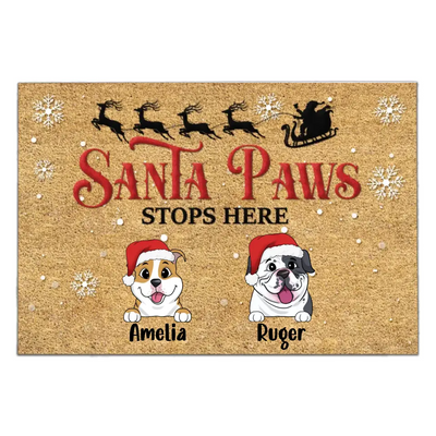 Santa Paws Stop Here - Dog Lovers Gift - Christmas Doormat - Personalized Dog Doormat