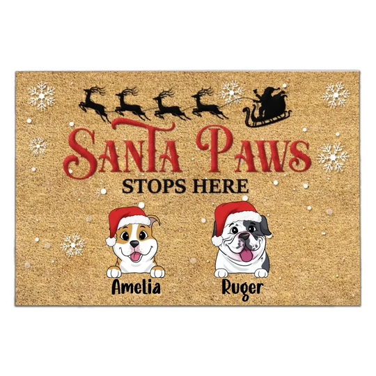 Santa Paws Stop Here - Dog Lovers Gift - Christmas Doormat - Personalized Dog Doormat