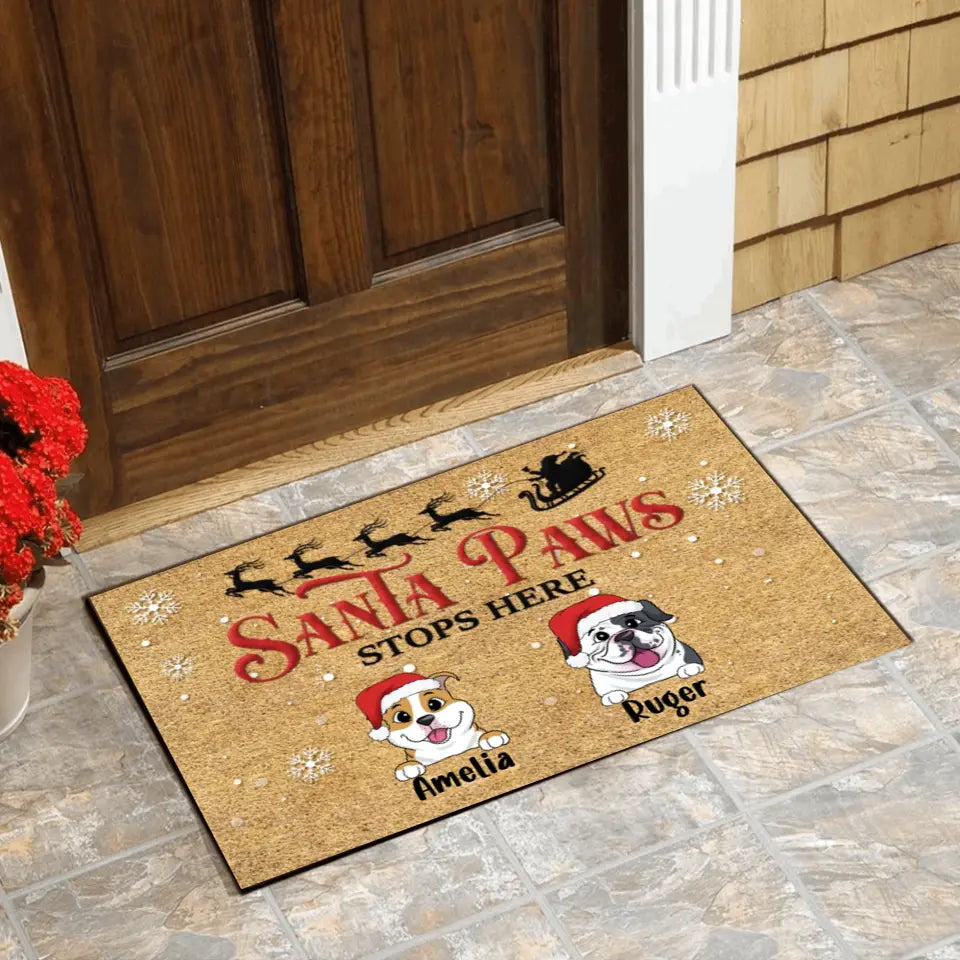 Santa Paws Stop Here - Dog Lovers Gift - Christmas Doormat - Personalized Dog Doormat