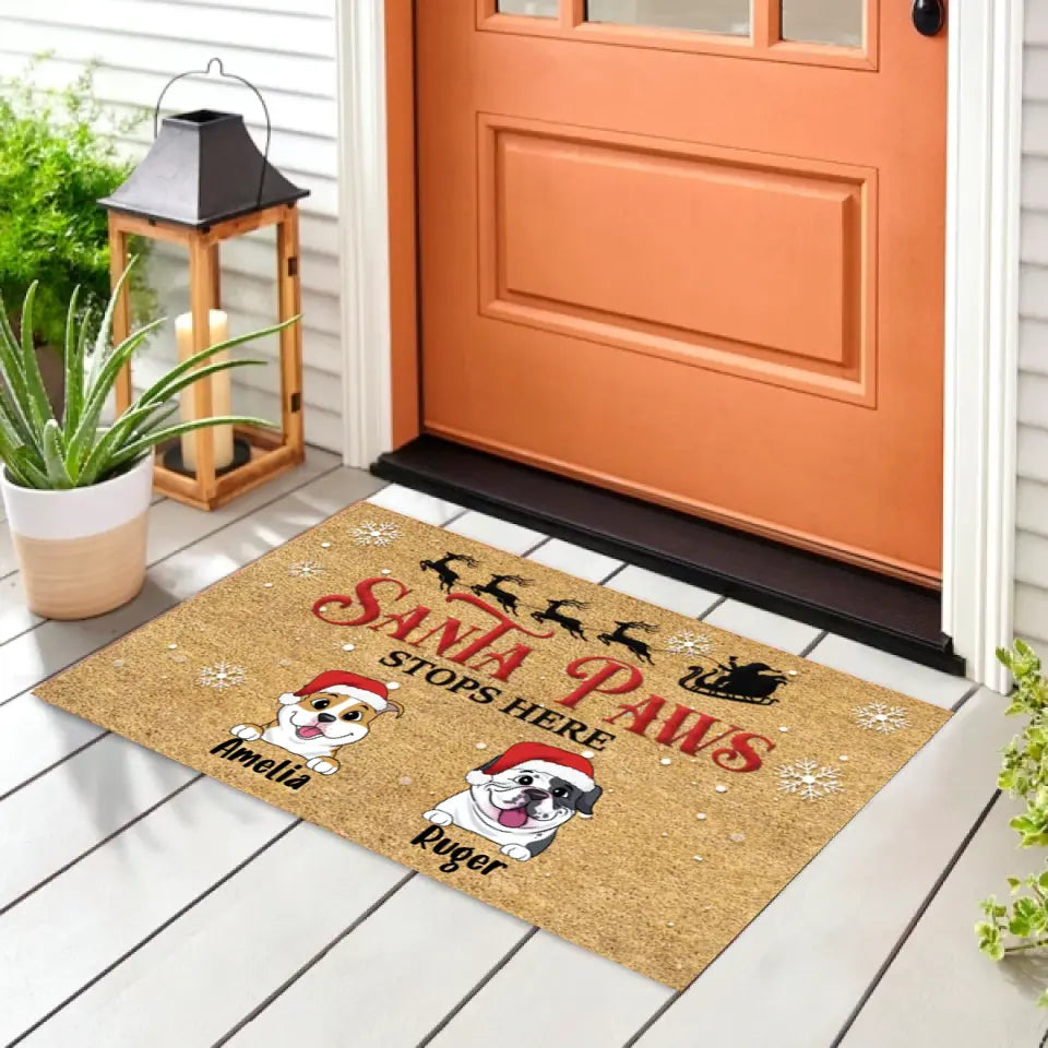 Santa Paws Stop Here - Dog Lovers Gift - Christmas Doormat - Personalized Dog Doormat