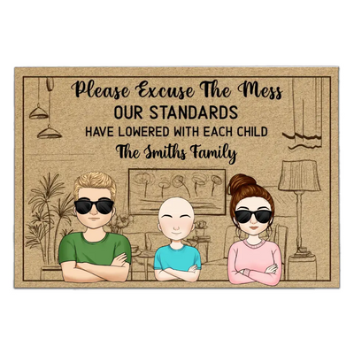 Please Excuse The Mess Our Standards Have Lowered With Each Child - Personalized Doormat