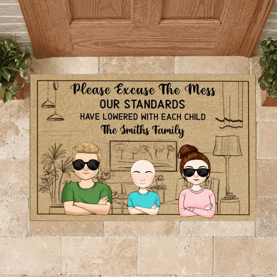 Please Excuse The Mess Our Standards Have Lowered With Each Child - Personalized Doormat