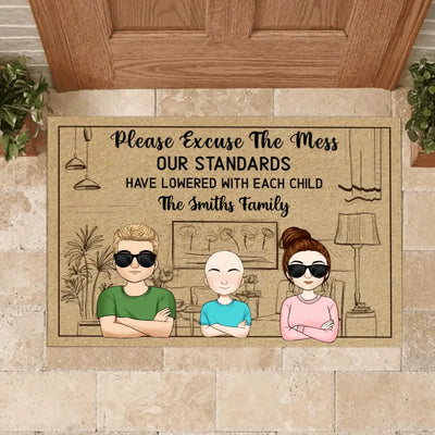 Please Excuse The Mess Our Standards Have Lowered With Each Child - Personalized Doormat