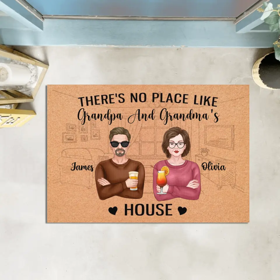 There's No Place Like Grandma And Grandpa's House - Personalized Welcome Doormat - Home Doormat - Fathers Day - Mothers Day