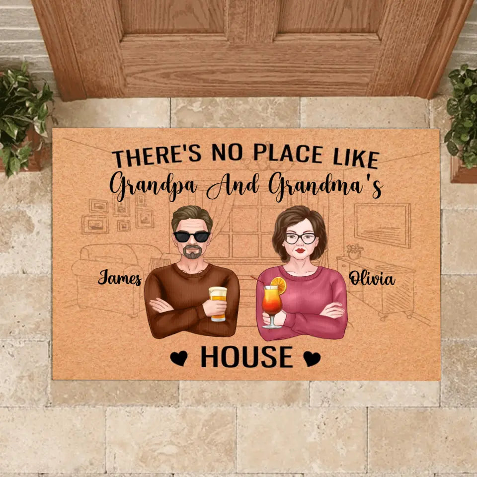 There's No Place Like Grandma And Grandpa's House - Personalized Welcome Doormat - Home Doormat - Fathers Day - Mothers Day