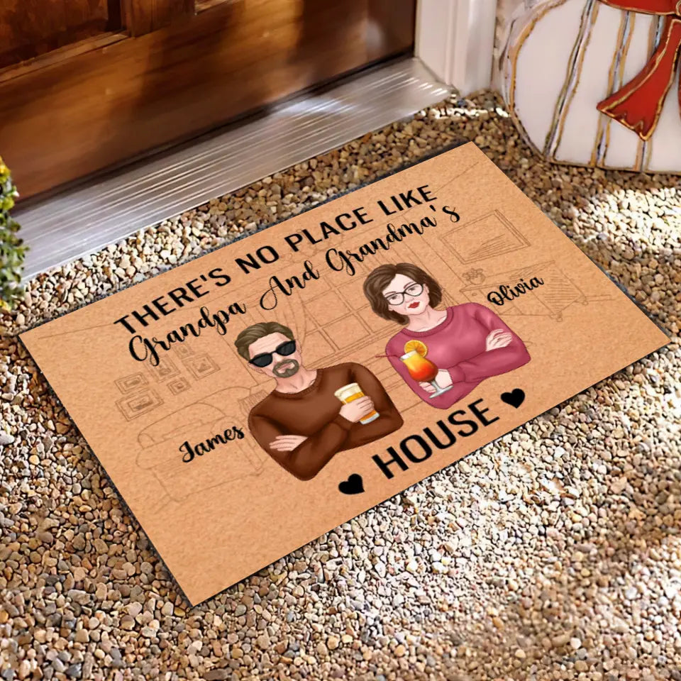 There's No Place Like Grandma And Grandpa's House - Personalized Welcome Doormat - Home Doormat - Fathers Day - Mothers Day
