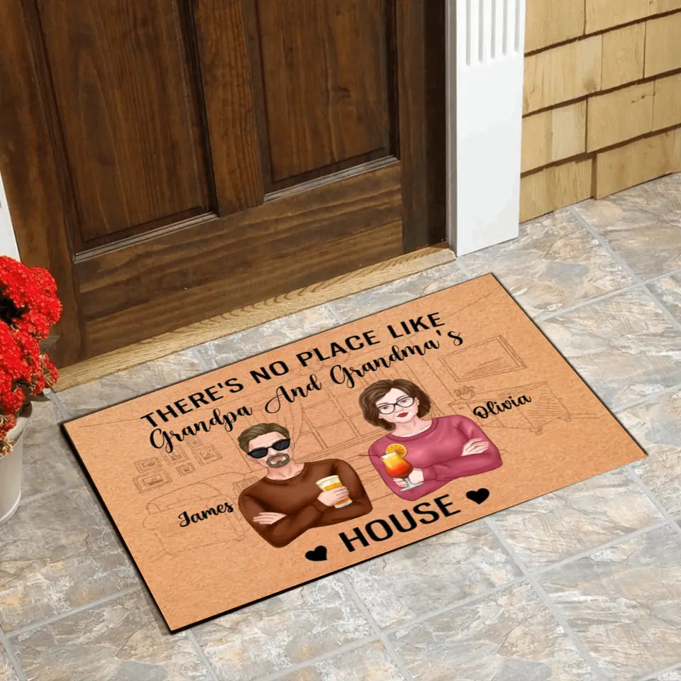 There's No Place Like Grandma And Grandpa's House - Personalized Welcome Doormat - Home Doormat - Fathers Day - Mothers Day