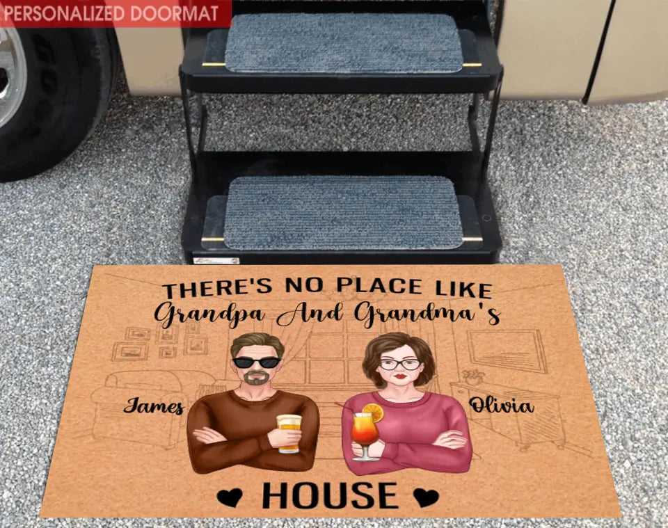 There's No Place Like Grandma And Grandpa's House - Personalized Welcome Doormat - Home Doormat - Fathers Day - Mothers Day