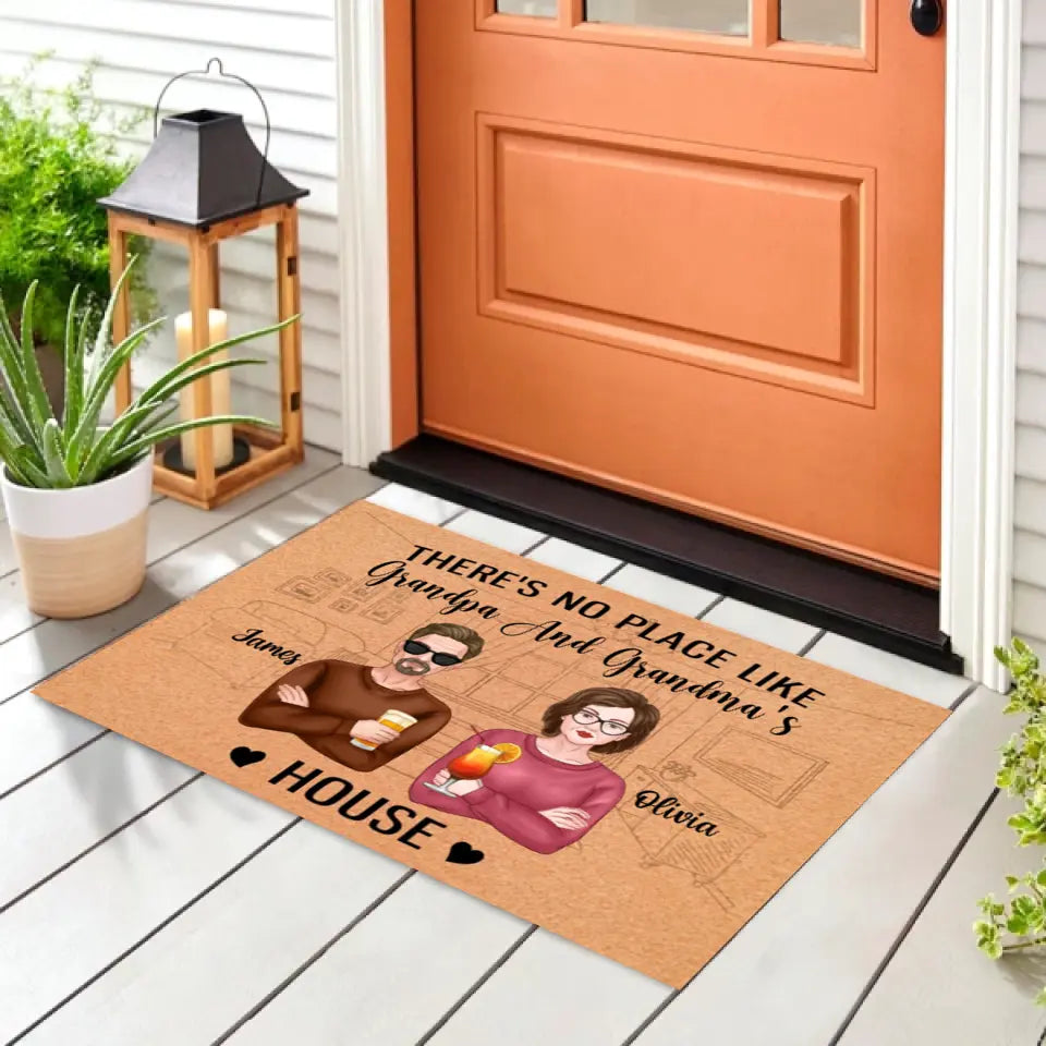 There's No Place Like Grandma And Grandpa's House - Personalized Welcome Doormat - Home Doormat - Fathers Day - Mothers Day