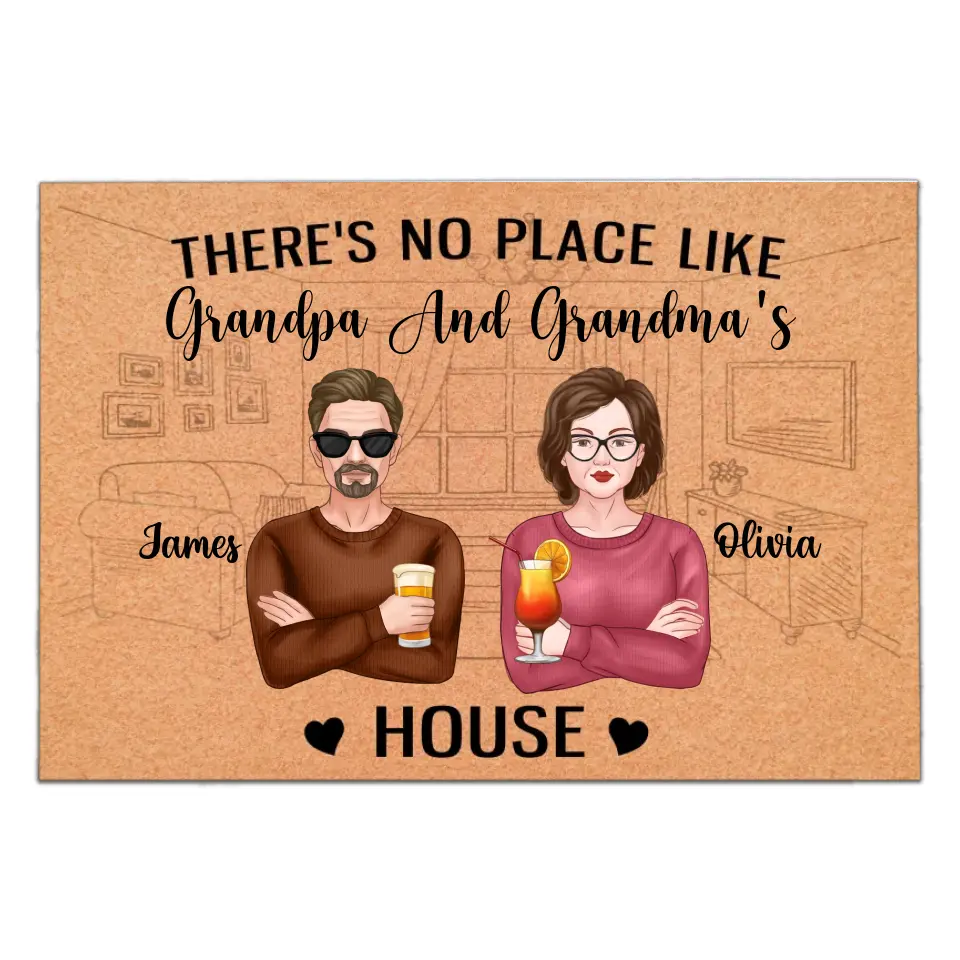 There's No Place Like Grandma And Grandpa's House - Personalized Welcome Doormat - Home Doormat - Fathers Day - Mothers Day