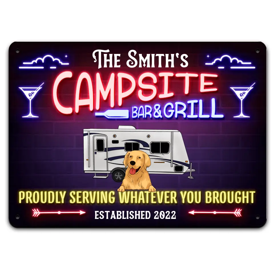 Campsite Bar & Grill - Personalized Metal Sign